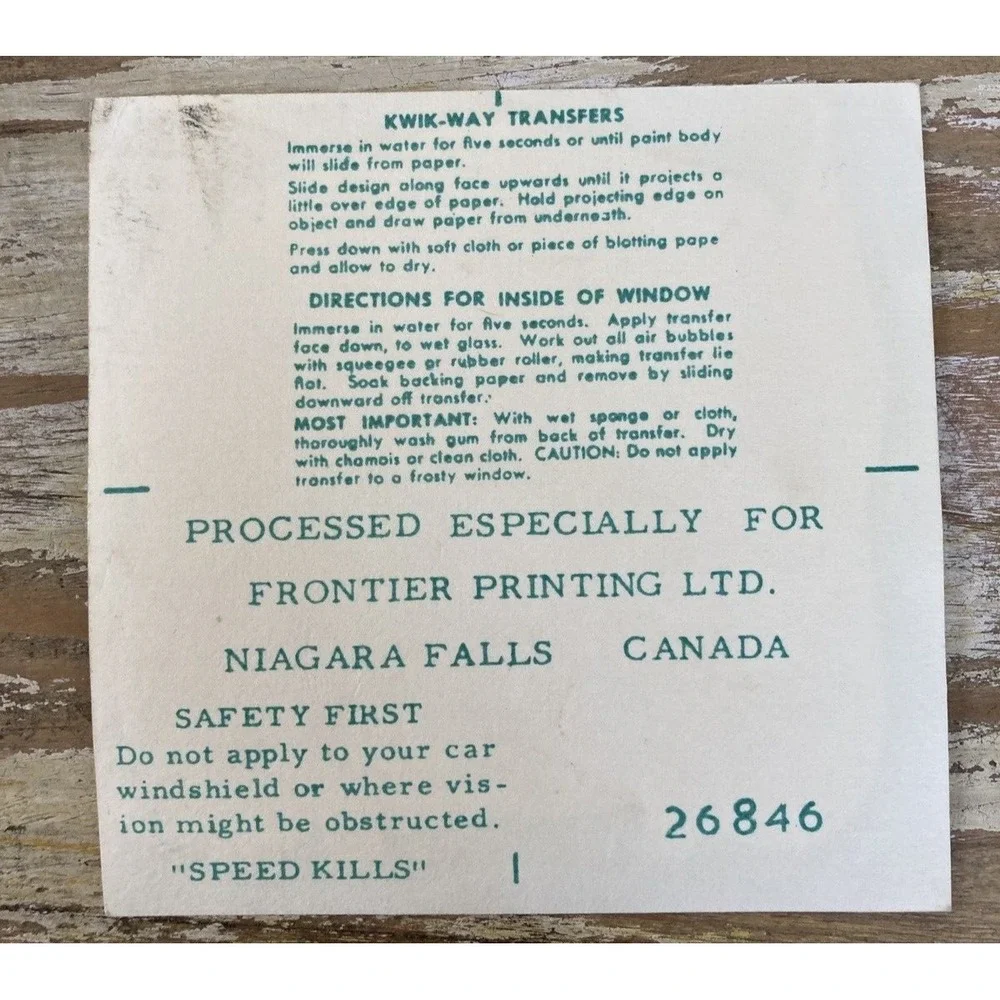 Vintage travel souvenir water slide decal Niagara Falls Canada flags 1960s